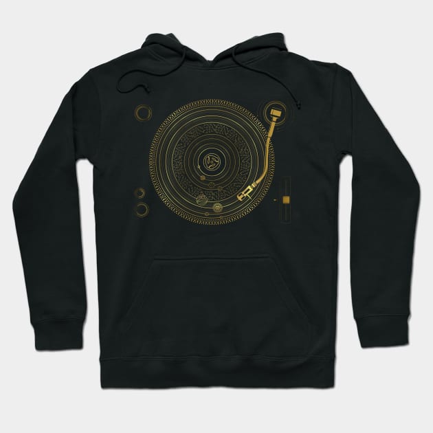 Space DJ - Solar System EDM Turntable print Hoodie by Vector Deluxe